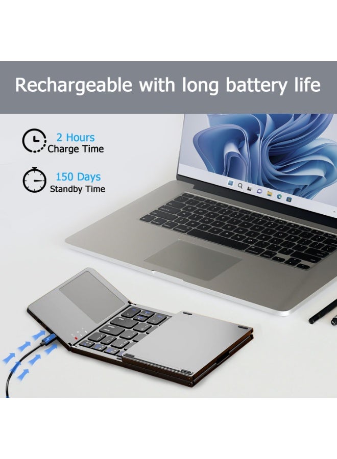 Foldable Bluetooth Keyboard with Touchpad, Ultra Slim Portable Wireless Keyboard with Rechargeable Battery for Android Windows iOS Tablets Laptops - Space Gray - Image 5