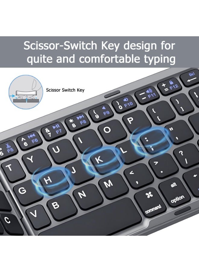 Foldable Bluetooth Keyboard with Touchpad, Ultra Slim Portable Wireless Keyboard with Rechargeable Battery for Android Windows iOS Tablets Laptops - Space Gray - Image 4