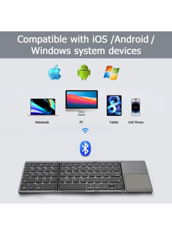 Foldable Bluetooth Keyboard with Touchpad, Ultra Slim Portable Wireless Keyboard with Rechargeable Battery for Android Windows iOS Tablets Laptops - Space Gray - Image 2