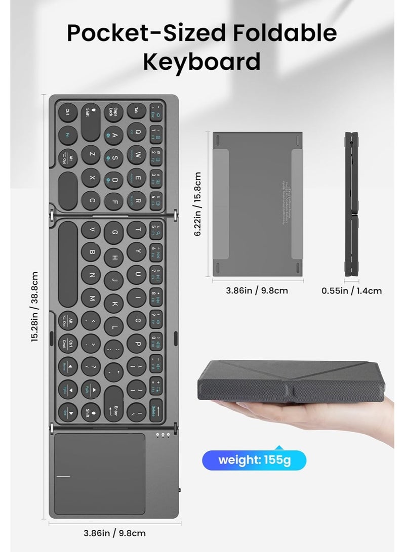 Foldable Bluetooth Keyboard with Trackpad Wireless Ultra Slim Rechargeable Multi Device Keyboard for iPad Tablet Smartphone PC - Image 2