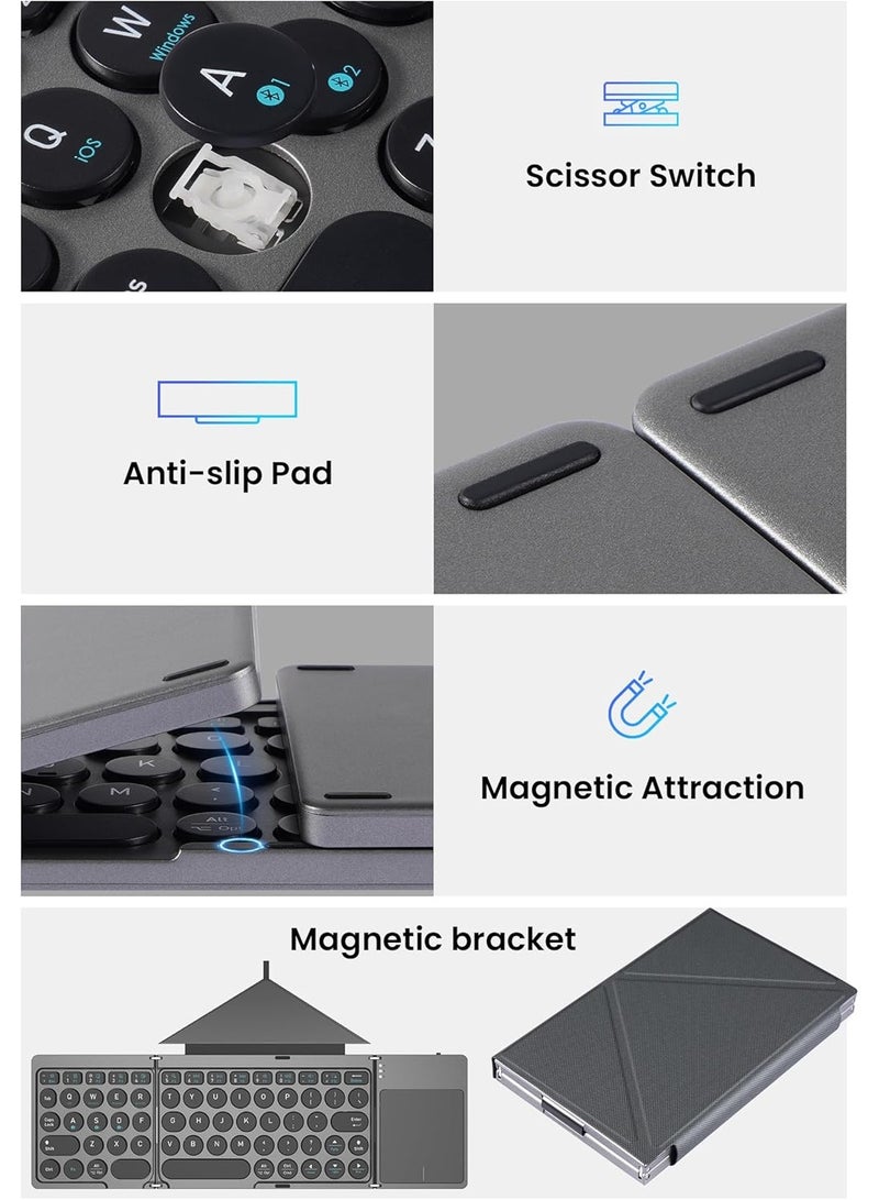 Foldable Bluetooth Keyboard with Trackpad Wireless Ultra Slim Rechargeable Multi Device Keyboard for iPad Tablet Smartphone PC - Image 4