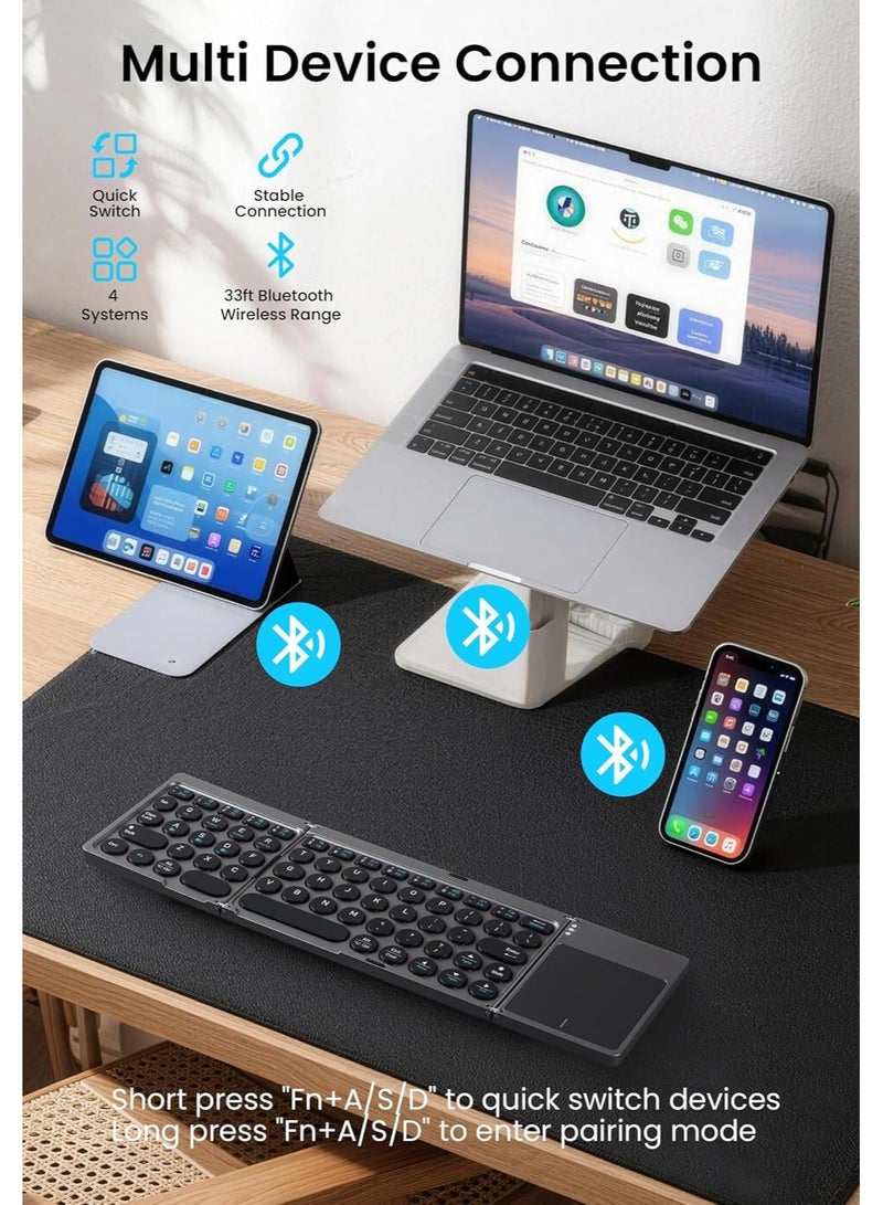 Foldable Bluetooth Keyboard with Trackpad Wireless Ultra Slim Rechargeable Multi Device Keyboard for iPad Tablet Smartphone PC - Image 3