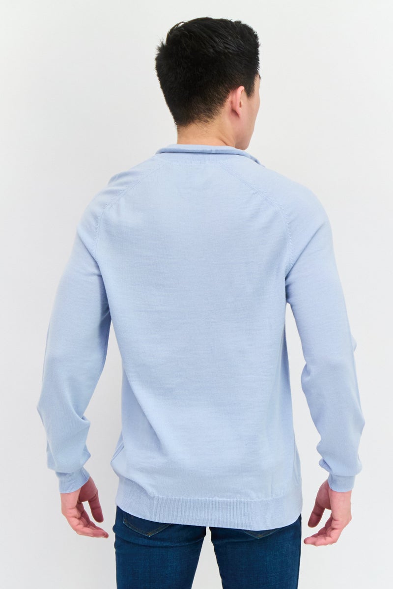 Lyle & Scott سويت شيرت رجالي بأكمام طويلة وياقة عالية، شعار العلامة التجارية، أزرق فاتح - Image 3