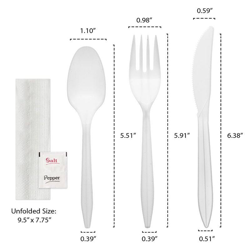 Party Essentials Individually Wrapped Plastic Cutlery Packets/Silverware Kits  White Fork/Spoon/Knife/Napkin/Salt/Pepper  100 Sets - Image 3