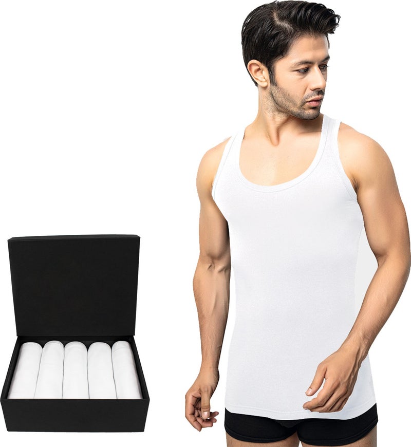 TS Men's 100% Cotton Undershirt 5-Piece Set, Comfortable Fit, Black Premium Special Box, Underwear, Underwear - Image 1