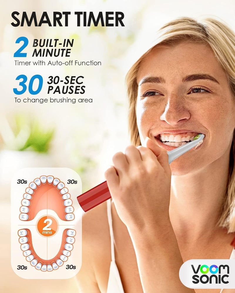 VOOM SONIC Go 1 Series Travel Electric Toothbrush Travel Toothbrushes - Battery Operated Toothbrush for Adults & Kids, Dentist Recommended Toothbrush, Portable with 2 Minute Timer (Metallic Red) - Image 4