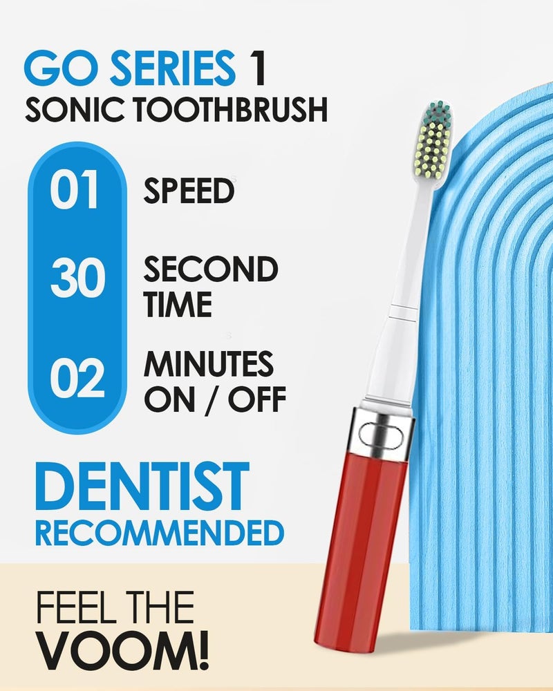 VOOM SONIC Go 1 Series Travel Electric Toothbrush Travel Toothbrushes - Battery Operated Toothbrush for Adults & Kids, Dentist Recommended Toothbrush, Portable with 2 Minute Timer (Metallic Red) - Image 3