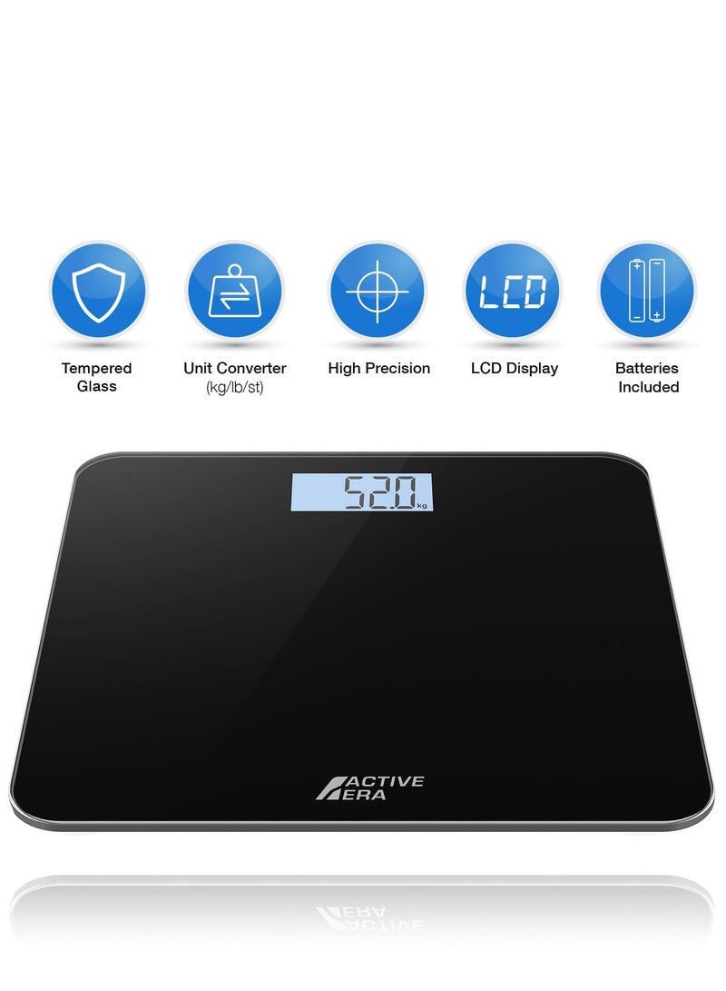 ACTIVE ERA Active Era Weight Scales - Ultra Slim Digital & Compact Bathroom Scale for Body Weight with Tempered Glass, Backlit Display & High Precision Sensors for Accurate Weighing (Stone/kgs/lbs) - Gloss Black  - Image 2