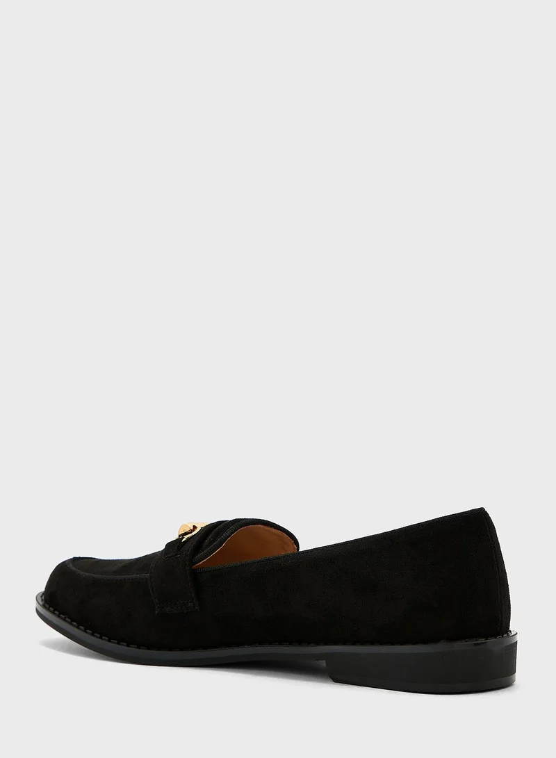Truffle Faux Suede Loafer With Chain Detail In Black