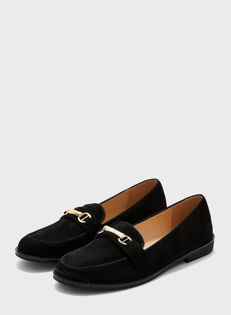 Truffle Faux Suede Loafer With Chain Detail In Black