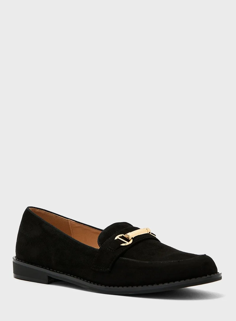 Truffle Faux Suede Loafer With Chain Detail In Black