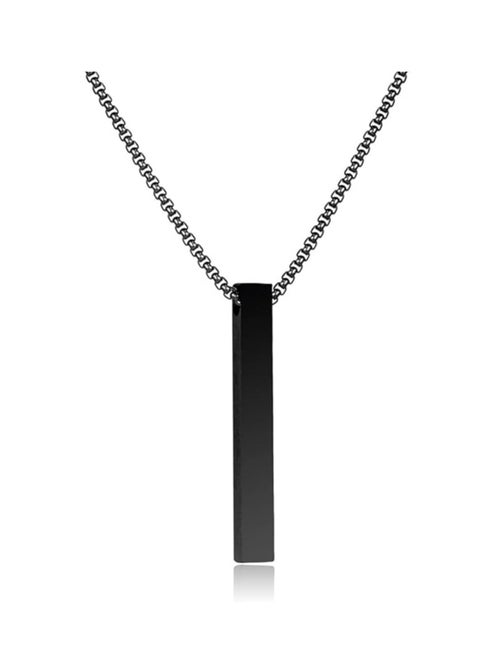 Bar Pendant Necklace For Men Stainless Steel Box Chain Pendant Men’s Necklace Jewelry Length 22inch (Black)