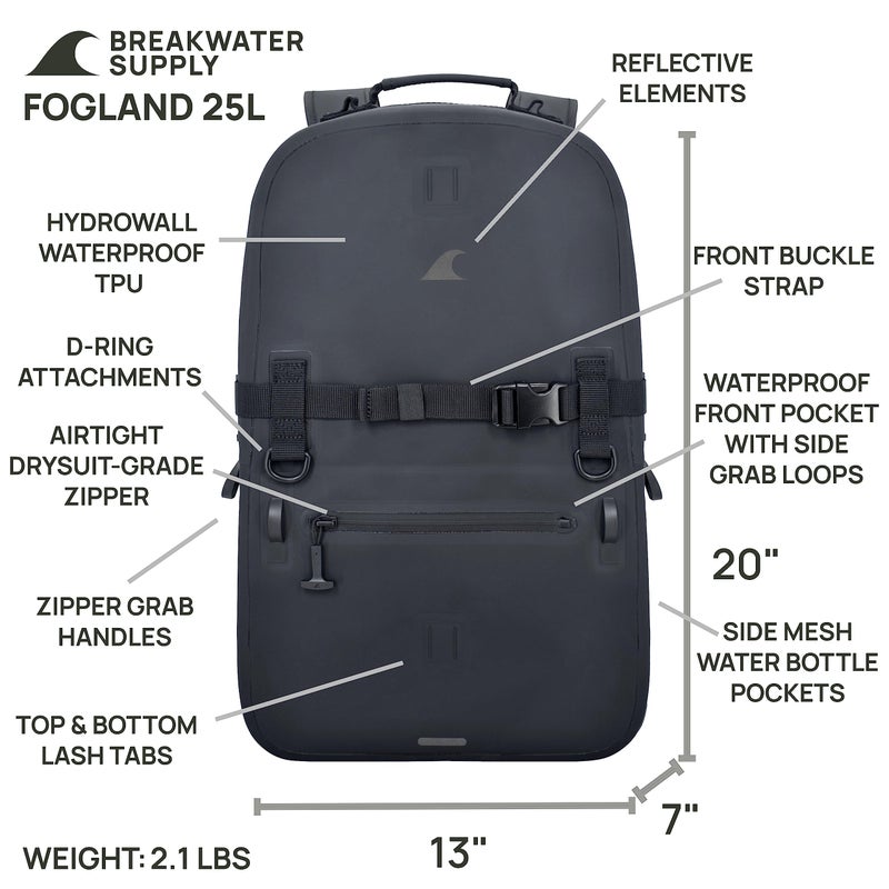 Breakwater Supply™ Fogland Waterproof Submersible Backpack with Laptop Sleeve & Airtight Zippers for Outdoors, Travel, Boating, Kayaking, Surfing, Floating Dry Bag, Unisex, TPU (Stealth Black, 25L) - Image 4