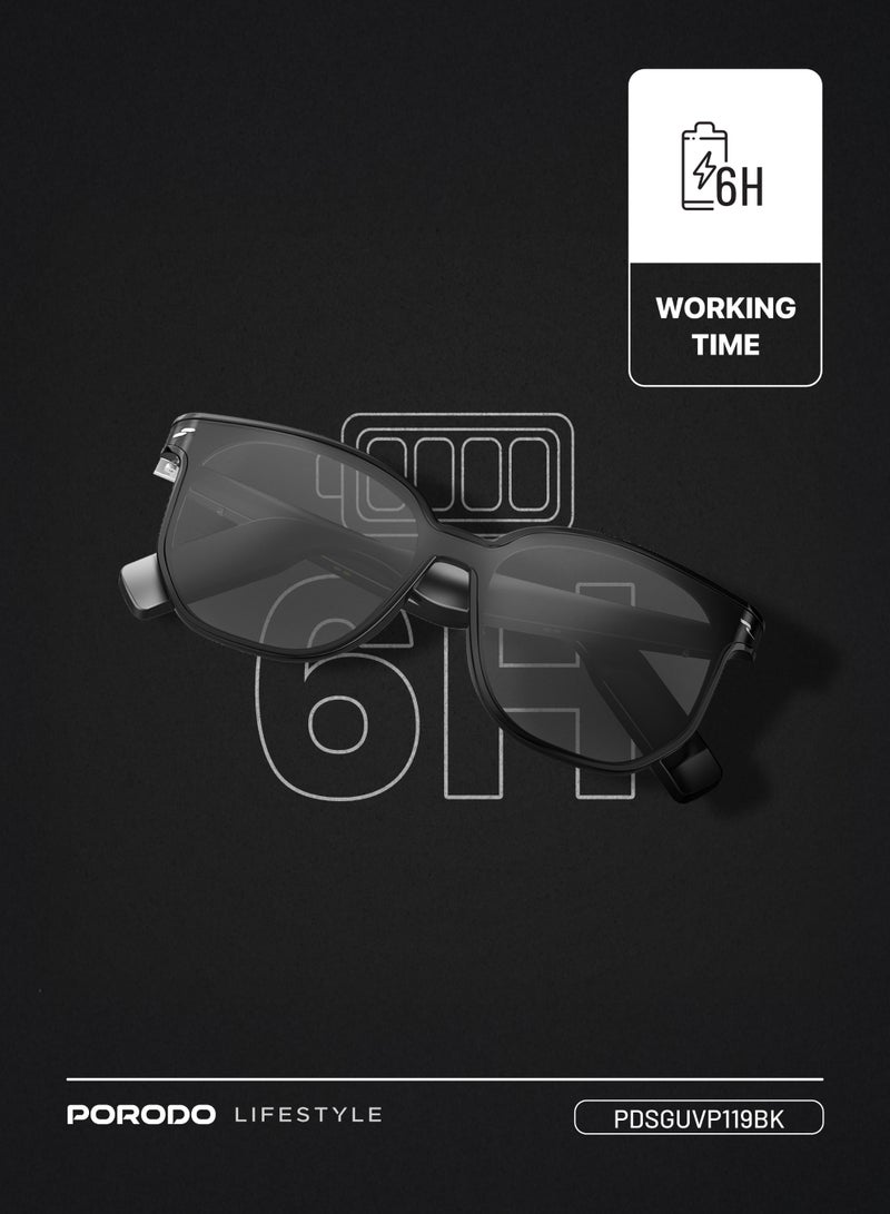 porodo Lifestyle PRISM Smart Glasses with Audio Dual 110mAh Battery / Dual Stereo Speaker / UV400 / Music Playback / Hands-Free Calling / Answer/Reject Call / High Fidelity Audio - Black - Image 4