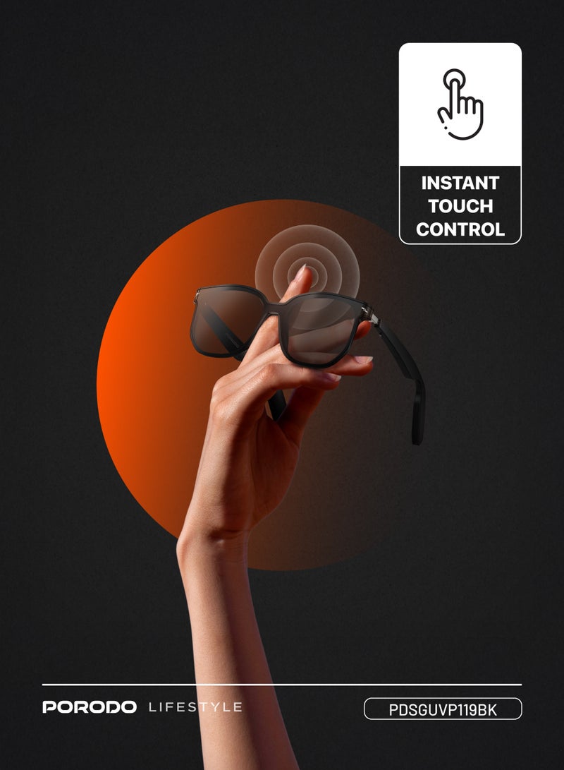 porodo Lifestyle PRISM Smart Glasses with Audio Dual 110mAh Battery / Dual Stereo Speaker / UV400 / Music Playback / Hands-Free Calling / Answer/Reject Call / High Fidelity Audio - Black - Image 5