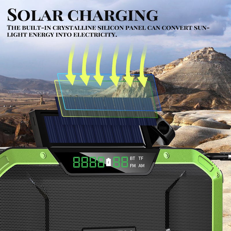 Portable Hand Crank Radio Multifunction IPX6 Waterproof Outdoor Emergency FM Radio BT Speaker with LED Light - Image 3