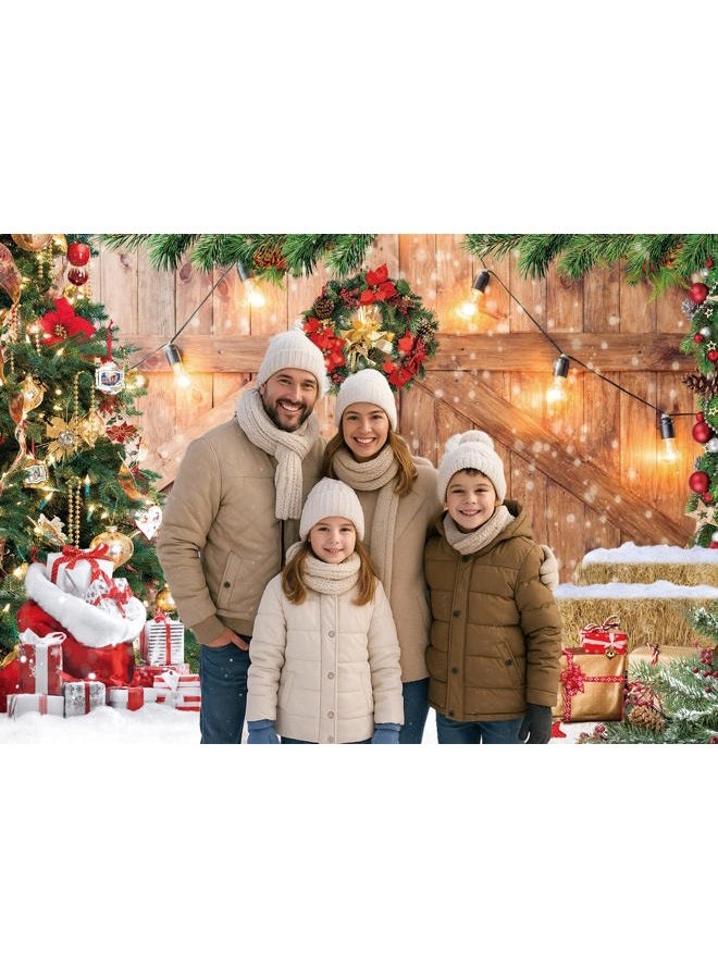 Dudaacvt 7X5FT Christmas Photography Backdrop Christmas Rustic Barn Wood Door Backdrop Xmas Tree Snow Gift Kids Adult Family Party Baby Shower Decoration Background D609 - Image 4