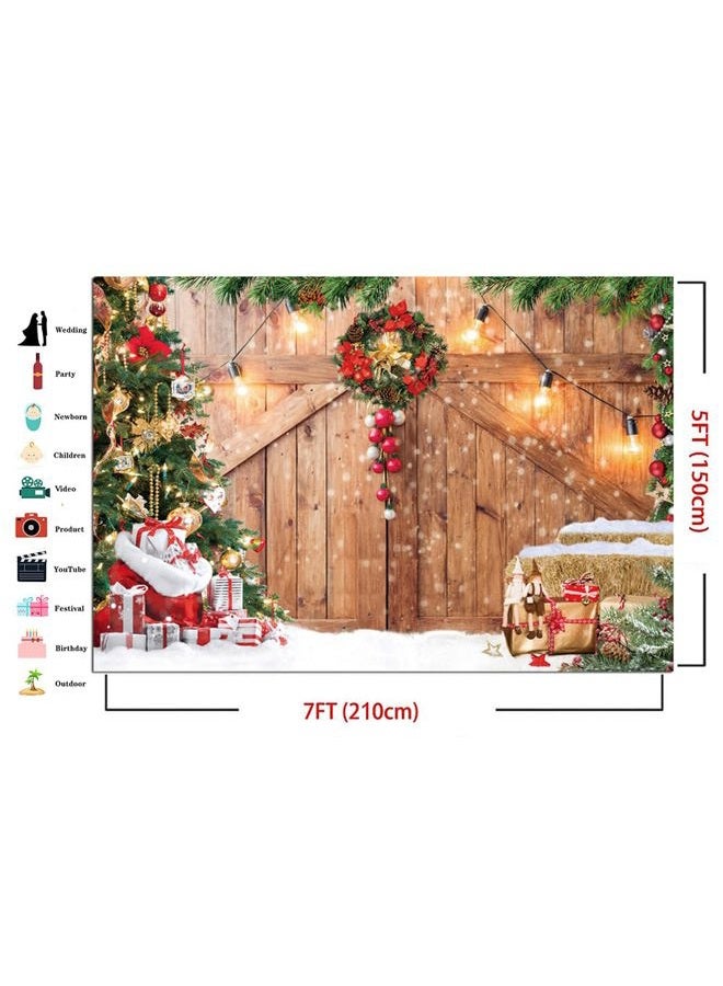 Dudaacvt 7X5FT Christmas Photography Backdrop Christmas Rustic Barn Wood Door Backdrop Xmas Tree Snow Gift Kids Adult Family Party Baby Shower Decoration Background D609 - Image 5