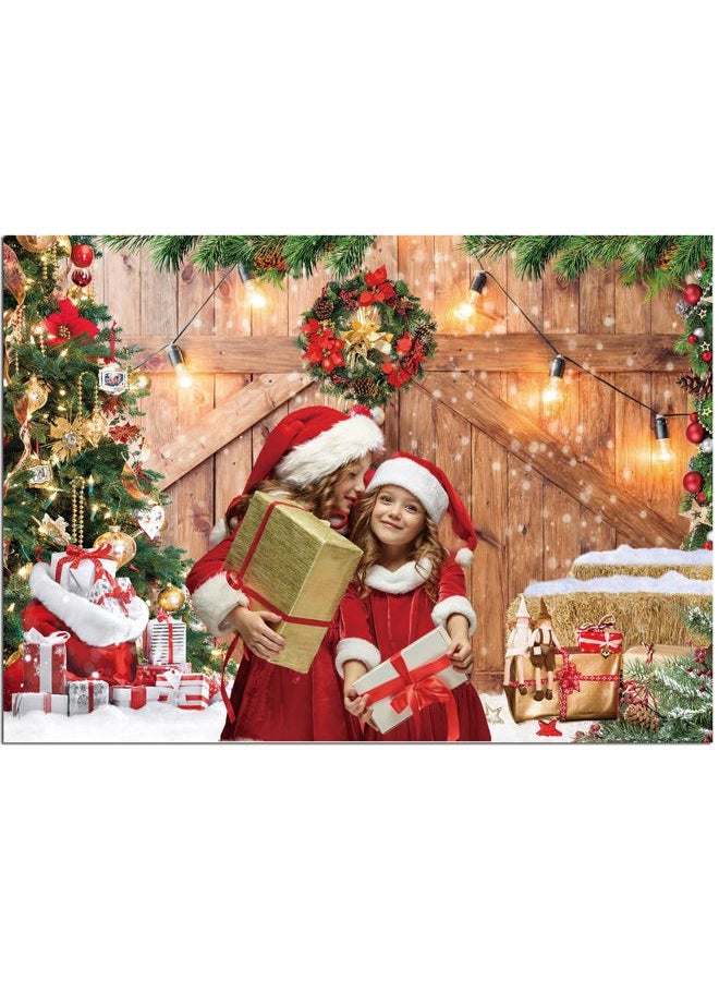 Dudaacvt 7X5FT Christmas Photography Backdrop Christmas Rustic Barn Wood Door Backdrop Xmas Tree Snow Gift Kids Adult Family Party Baby Shower Decoration Background D609 - Image 3