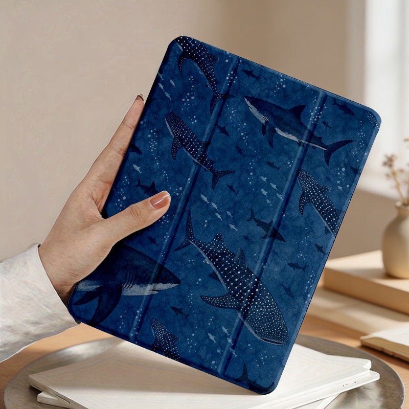 Tablet Case for iPad, Blue Whale Shark Ocean Toss, iPad Slim Case for Mini Air Pro 4 5 6 7 8 9 10 11 12, Compatible with 7.9 8.3 9.7 10.2 10.5 10.9 11 12.9 13 inch Clear Slim Shockproof Cover with Stand for Women - Image 4