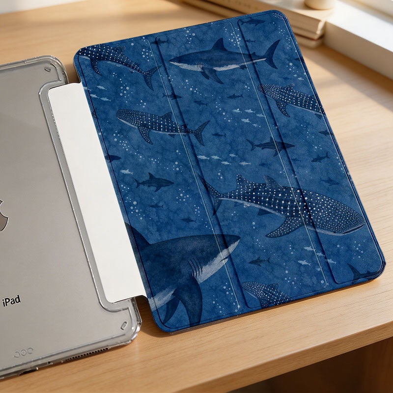 Tablet Case for iPad, Blue Whale Shark Ocean Toss, iPad Slim Case for Mini Air Pro 4 5 6 7 8 9 10 11 12, Compatible with 7.9 8.3 9.7 10.2 10.5 10.9 11 12.9 13 inch Clear Slim Shockproof Cover with Stand for Women - Image 3