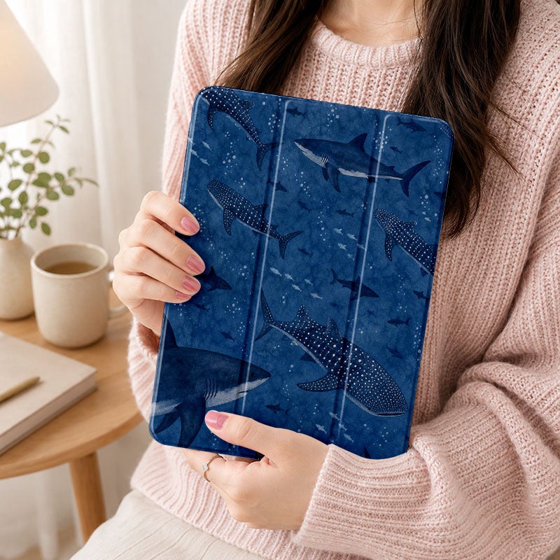 Tablet Case for iPad, Blue Whale Shark Ocean Toss, iPad Slim Case for Mini Air Pro 4 5 6 7 8 9 10 11 12, Compatible with 7.9 8.3 9.7 10.2 10.5 10.9 11 12.9 13 inch Clear Slim Shockproof Cover with Stand for Women - Image 5