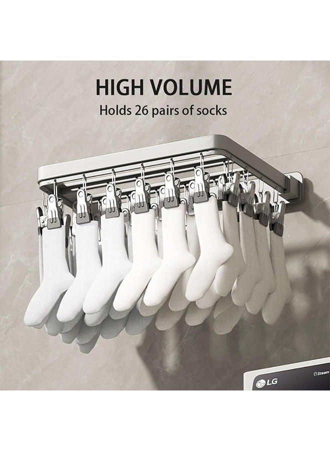 JCB CHIC Clothes Drying Rack Wall Mounted, Foldable Laundry Clothes DryerFoldable Garment Hanging Hanger 26 Hooks Stainless Steel Foldalbe Wall Drying Stand for Socks Underwear Pants Towel Scarfs and Bras - Image 3
