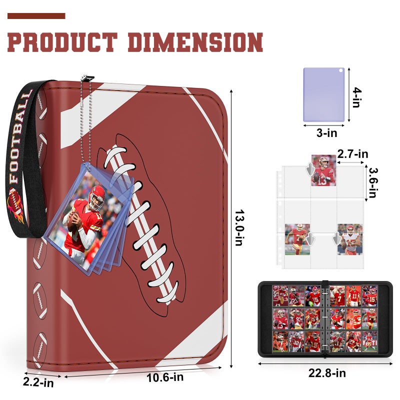 Mlikero 720 Pockets Football Card Binder, Sports Card Binder with Card Display Design, Premium Football Card Holder with Football Wristband Fit for Football Cards 2024 - Image 5