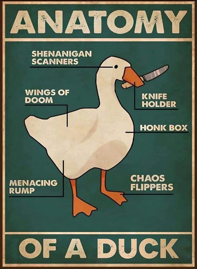 Flyhaw Knowledge Metal Tin Sign Anatomy Of A Duck Retro Poster Restaurant Cafe Living Room Kitchen Bathroom Home Art Wall Decoration Plaque Gift 8x12 inch - Image 1