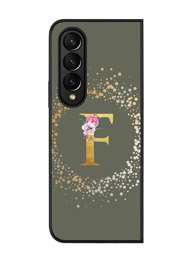 Stylizedd Rugged Black edge case for Samsung Galaxy Z Fold4 Slim fit Soft Case Flexible Rubber Edges TPU Gel Thin Cover - Custom Monogram Initial Letter Floral Pattern Alphabet - F (Olive Green) - Image 1