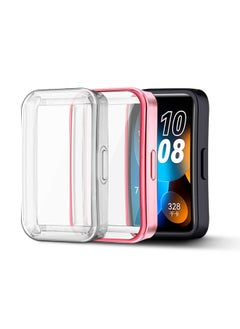 O Ozone [عبوة من قطعتين] غطاء حماية لهاتف Huawei Band 8 | Huawei Band 9، جراب TPU مع واقي شاشة وإطار ممتص للصدمات بشاشة كاملة - وردي وردي/ شفاف  - Image 1