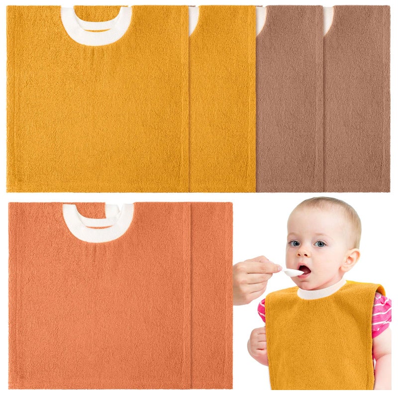 Foaincore 6 Pcs Pullover Baby Bibs Cotton Terry Toddler Absorbent Infant for Feeding and Drooling Towel Slip on Bib(Warm Color) - Image 1