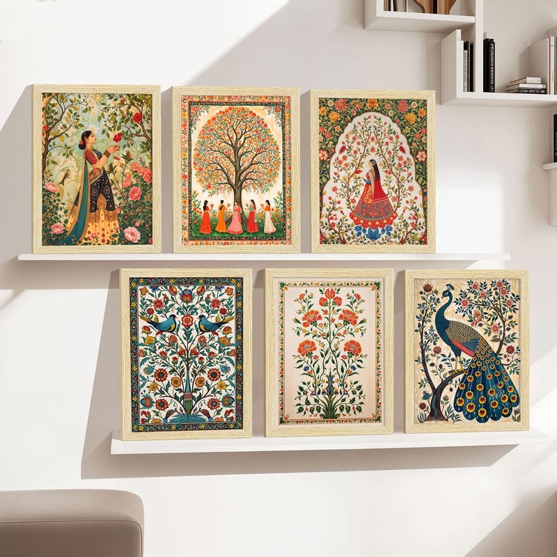 ArtX Paper Indian Art Madhubani Paintings With Frames For Wall Decor, Wall Painting for Living Room, Bedroom, Office, Painting for Wall Decoration, 12x18 inch, Set of 6 - Image 2