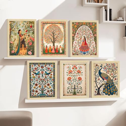 ArtX Paper Indian Art Madhubani Paintings With Frames For Wall Decor, Wall Painting for Living Room, Bedroom, Office, Painting for Wall Decoration, 12x18 inch, Set of 6 - Image 1