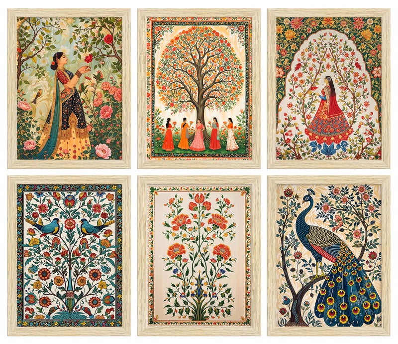 ArtX Paper Indian Art Madhubani Paintings With Frames For Wall Decor, Wall Painting for Living Room, Bedroom, Office, Painting for Wall Decoration, 12x18 inch, Set of 6 - Image 3