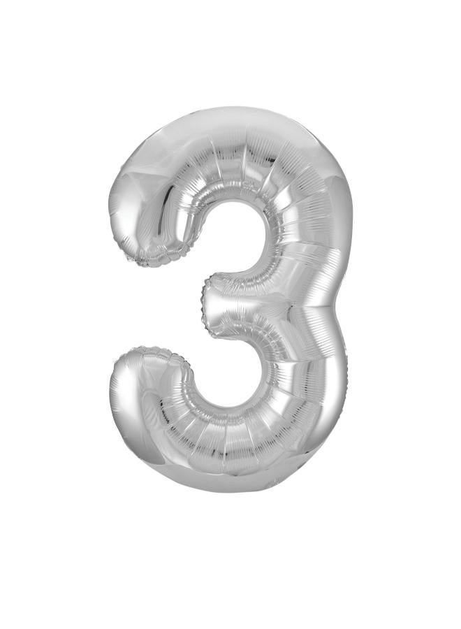 Unique 34" Silver Foil Number 3 Balloon - Image 1
