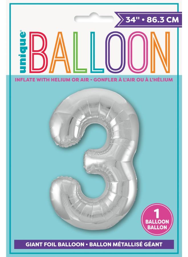 Unique 34" Silver Foil Number 3 Balloon - Image 2