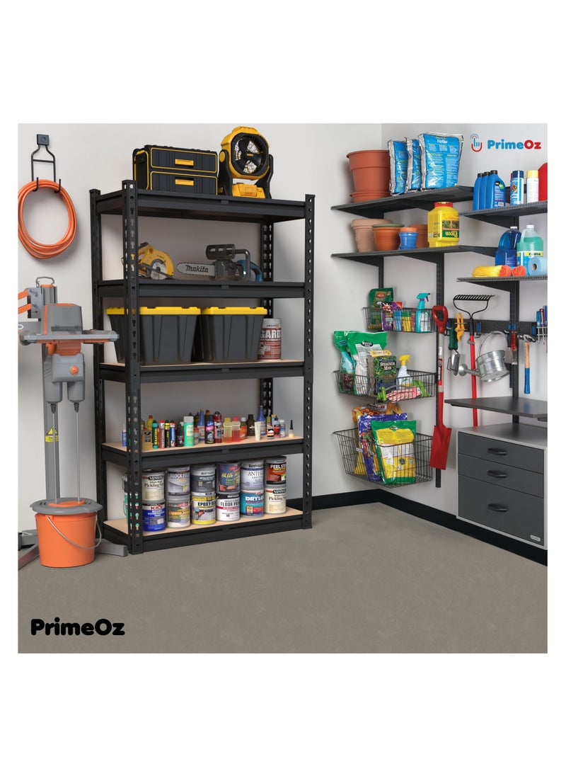 PrimeOz 5-Tier Shelf(183x90x40cm, 175kg/Layer) Black Steel Frames With MDF Board – Versatile for Home, Garage, Office & Warehouse  - Image 3