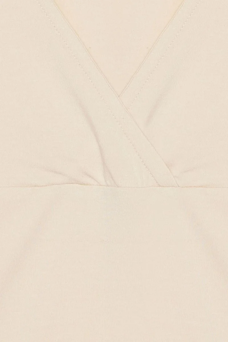 Dilvin Beige Natural DILVIN Fitted V-Neck Short-Sleeve T-Shirt for Women | Best Price UAE