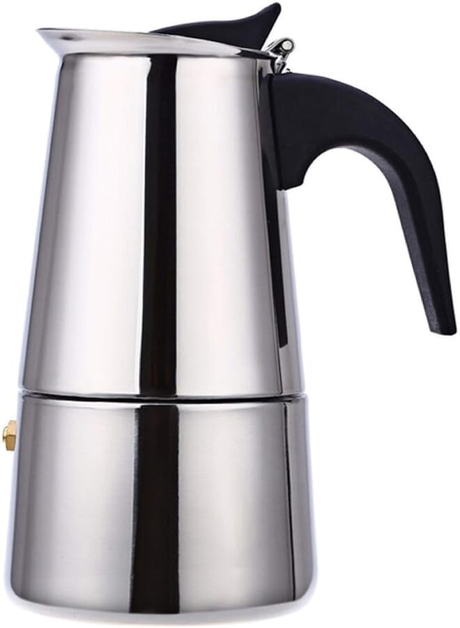 Spaceshoop Espresso Maker Moka Pot 4 Cup (200ml) for Gas or Electric Stovetops, 304 Stainless Steel Espresso Maker, Suitable for Espresso, Cappuccino, Latte, Silver