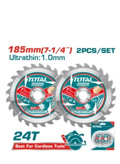 TOTAL Super Total Ultra-Thin 185mm (7-1/4") TCT Saw Blade Set| Saw web, Circular Saw Blade - 2 Pcs, 24 Teeth, 20mm Arbor, Ideal for Lithium-Ion Circular Saws, Perfect for Wood Cutting  - Image 1