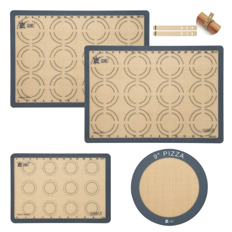 Silicone Baking Mat Set of 4 GUANCI Grade Food Baking mats NonStick Reusable Pizza Bakeware Mat for Making Macaroon Pizza Cookie Pastry Bread BunGrey