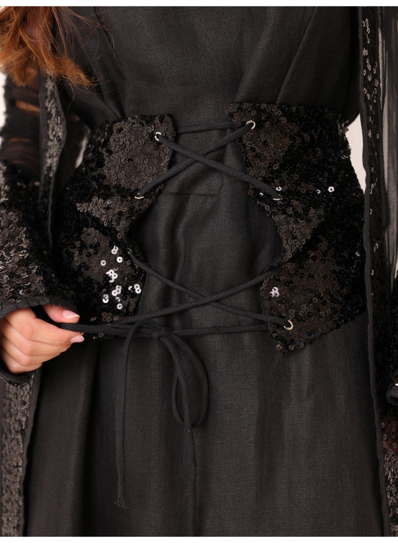 اكسا طقم من قطعتين فاخر مزين بالترتر وأكمام من التول - Image 5