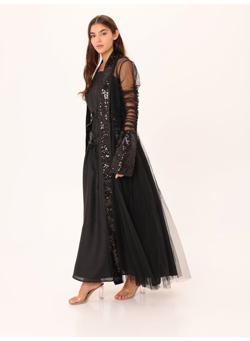 اكسا طقم من قطعتين فاخر مزين بالترتر وأكمام من التول - Image 3