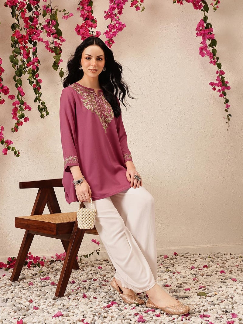QAZMI Rayon Women's Naila Kashmiri A-Line Regular Fit Short Kurti_Xl - Image 5