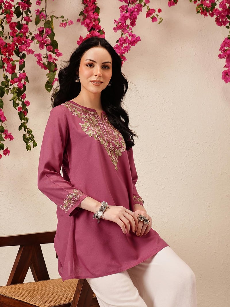 QAZMI Rayon Women's Naila Kashmiri A-Line Regular Fit Short Kurti_Xl - Image 3