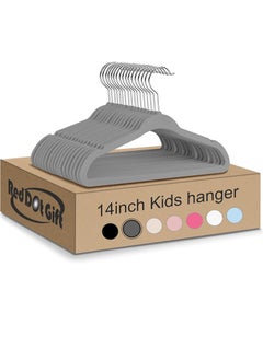 Red Dot Gift 50-Pack Grey Velvet Kids Hangers - (35cm / 14 Inch) Premium Childrens Hangers for Closet, Ultra-Thin Cute Hangers Kids Clothes Hanger, Small Hangers for Kids Clothes  - Image 1
