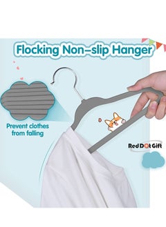 Red Dot Gift 50-Pack Grey Velvet Kids Hangers - (35cm / 14 Inch) Premium Childrens Hangers for Closet, Ultra-Thin Cute Hangers Kids Clothes Hanger, Small Hangers for Kids Clothes  - Image 3