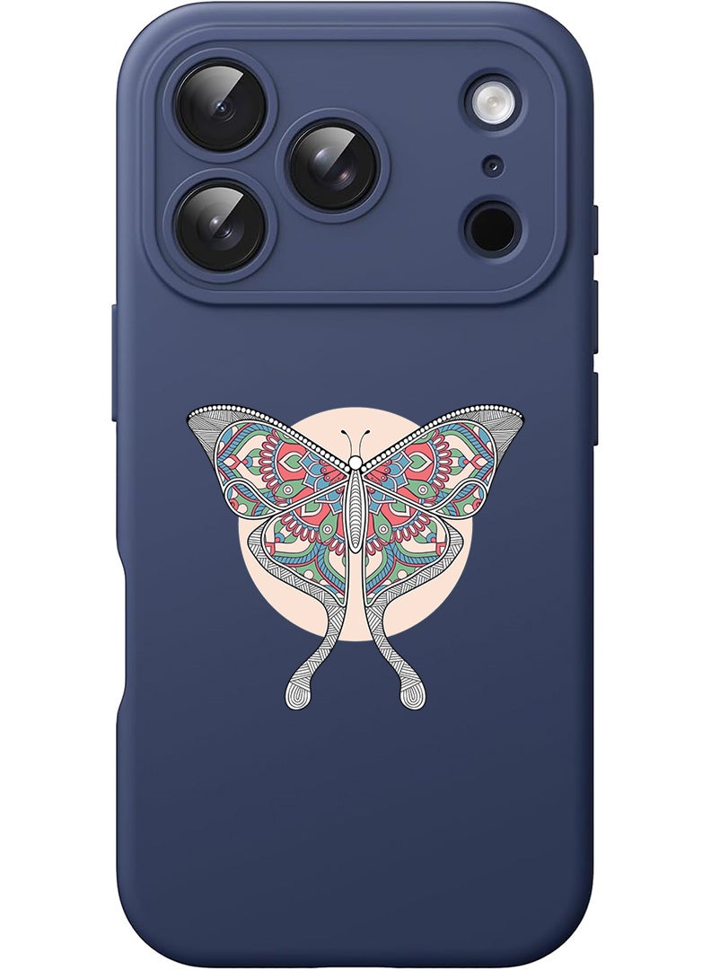 Theodor Protective Slim Fit Case Liquid Silicone Cover with Full Body Protection Anti-Scratch Shockproof Case For Apple iPhone 17 Pro (Blue) Buterfly - Image 1