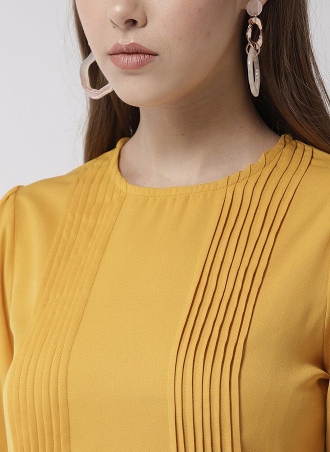 StyleStone فستان ميدي A-Line أصفر سادة من ستايل ستون للنساء - Image 2